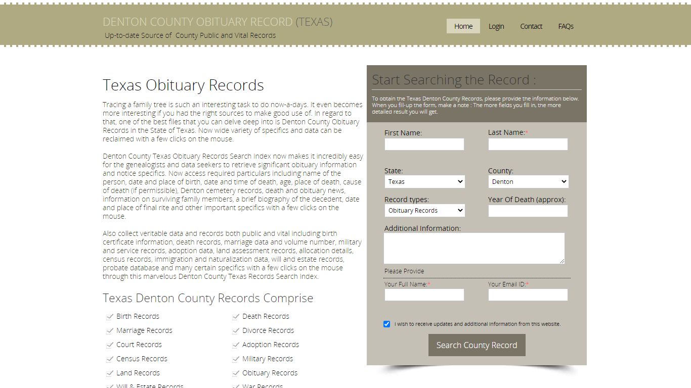 Denton County, Texas Obituary Death Notice Index